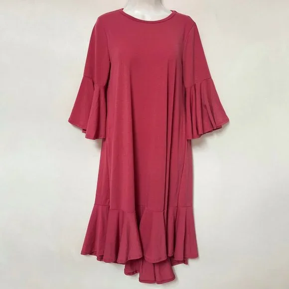 Lularoe Dress Size Small Maurine Pleated Ruffle Sleeves Hem Long Sleeve